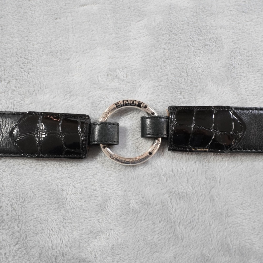 Brighton Black Leather Belt Womens 28 Small Silver O Ring Love Engraving - Picture 9 of 12